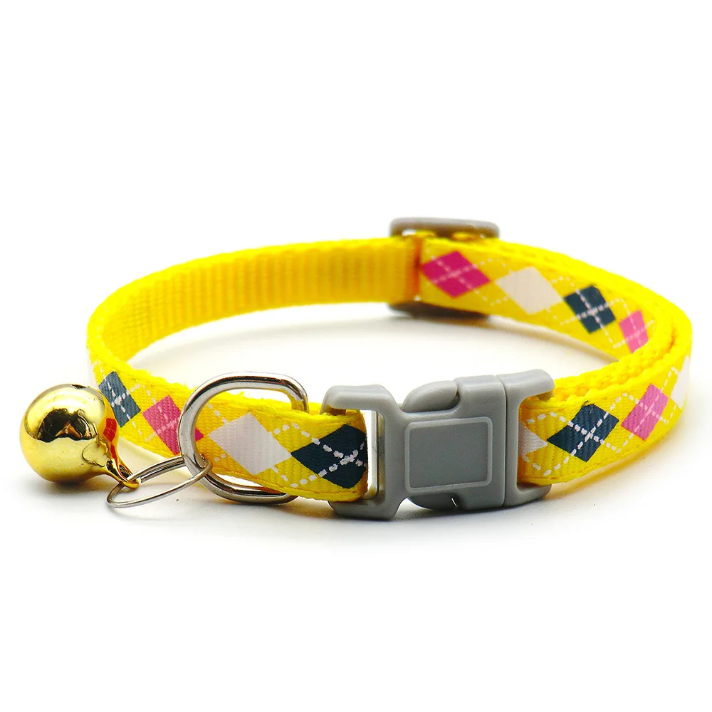 Venta al por mayor, 100 unidades, Collar con estampado de entramado de diamantes, anillo con cuello de campana, suministros de identificación de animales encantadores para cachorros y gatos, accesorios para perros - imagen 5