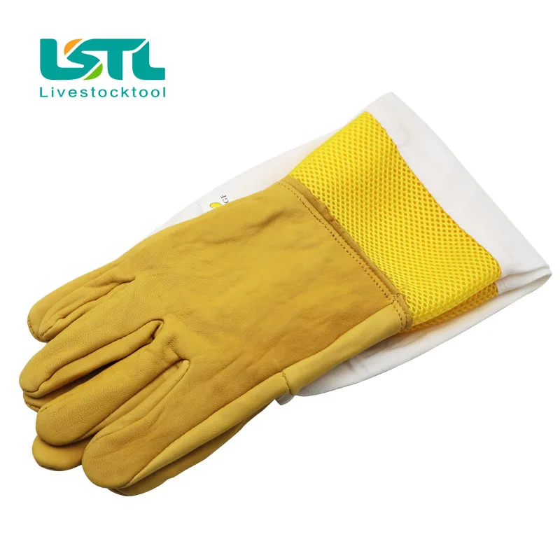 Guantes protectores para apicultor, guantes amarillos de piel de cabra transpirables antiabejas, herramientas protectoras para apicultura, 1 par - imagen 4