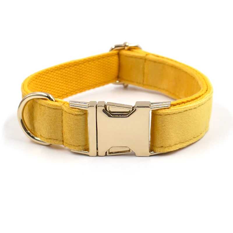 Juego de arnés y correa para perros personalizados de terciopelo amarillo, Collar para perros duradero sin tirones con plomo para caminar para perros, hebillas de Metal personalizadas - imagen 4
