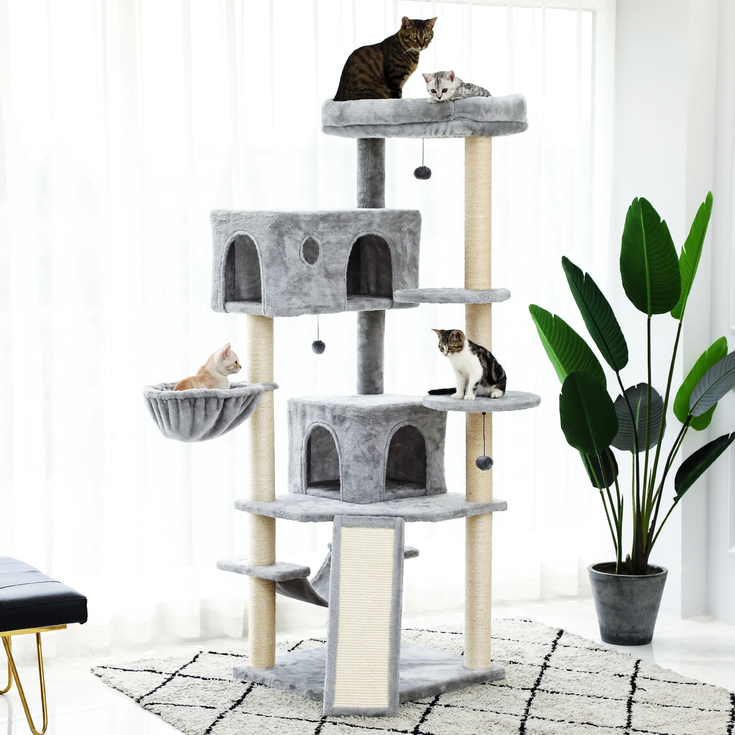 Casa de árbol de felpa para gatos, postes de rascado para gatos, juguete de escalada para gatitos, protección de muebles, torres, entrega rápida - imagen 3