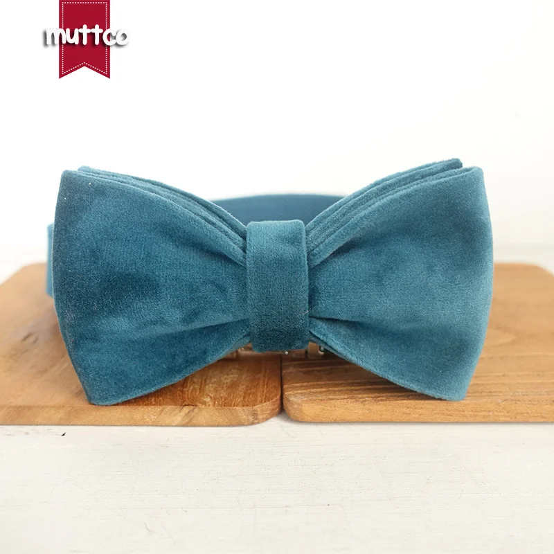 Collar de perro con hebilla de metal grabado MUTTCO, diseño único TURQUOISE, pajarita de moda, Collar de perro hecho a mano UDC097 - imagen 4