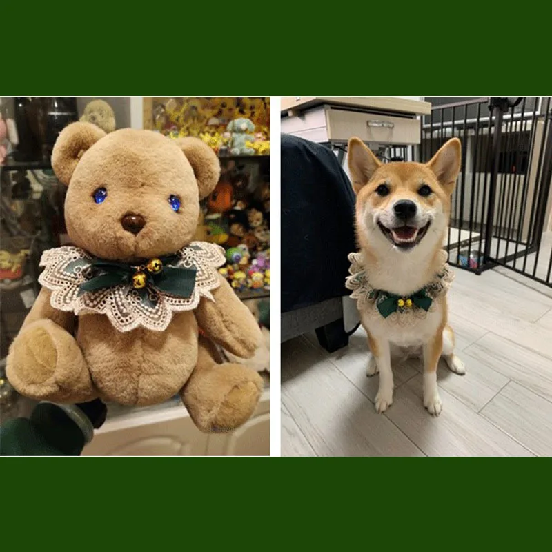Collar de campana para gato, joyería para mascotas, Baberos de encaje para perro y gato, lazos de temperamento verde oscuro hechos a mano, accesorios de aseo para cachorros - imagen 4