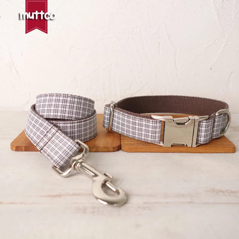 MUTTCO vende al por menor collar de perro de diseño propio WHITE TINY PLAID hecho a mano poliéster satinado y nylon 5 tamaños collar de perro UDC102 - imagen 4