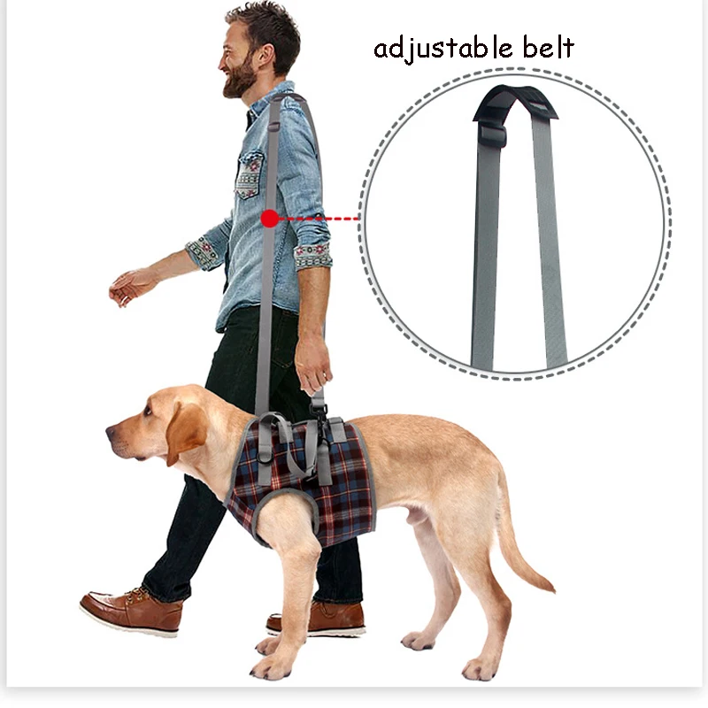 Arnés de soporte para levantamiento de mascotas, chaleco de elevación a cuadros con mango suave Ajustable, correas de ayuda para perros viejos, patas traseras delanteras dañadas - imagen 2