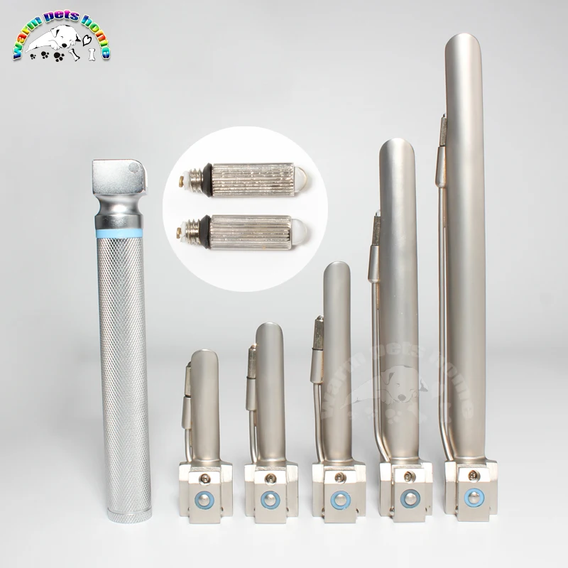 Laringoscopio de anestesia de acero inoxidable para animales, lámpara LED para perro y gato, laringoscopio con 5 cuchillas, equipo veterinario - imagen 2