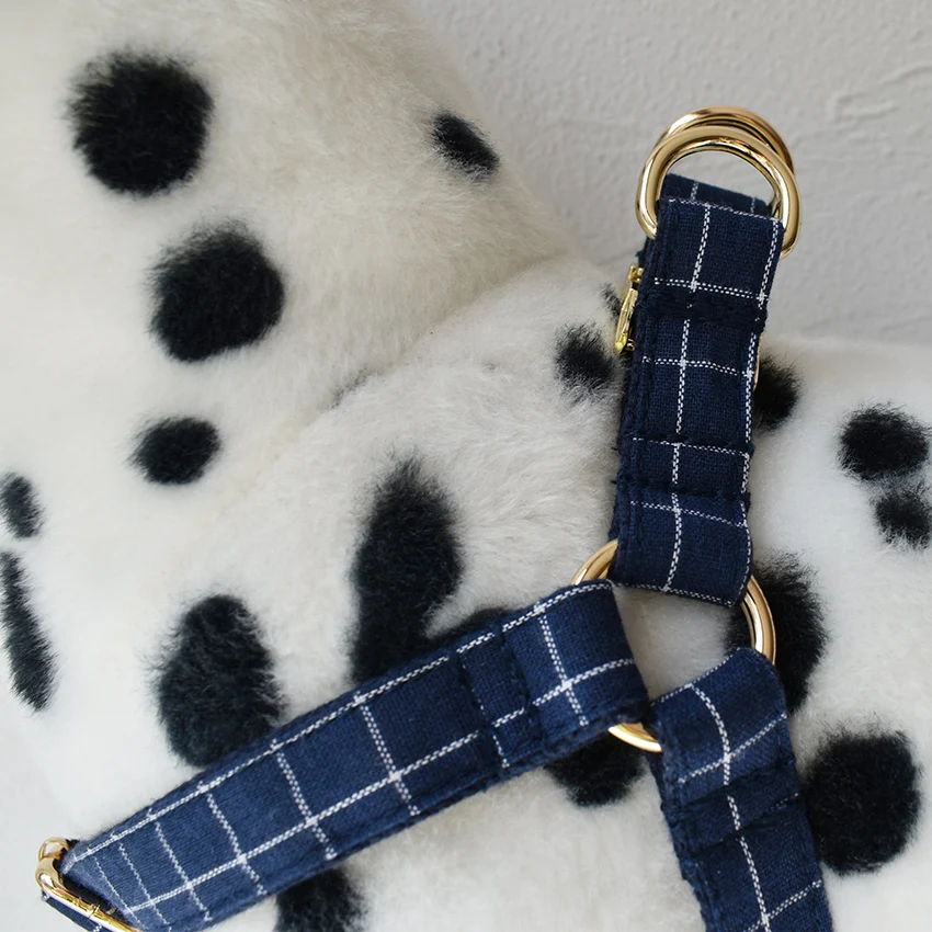 Grid 02 Correas para el pecho para perros a cuadros de color azul profundo, correas para el pecho personalizadas para cachorros, gatos, cachorros, identificación de mascotas, nombre, número, etiqueta de dirección - imagen 3
