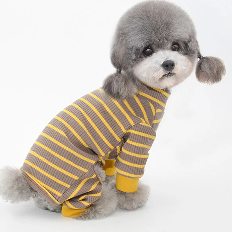 Ropa para perros a rayas, mono de cuello alto, manga larga, sudadera de 4 Patas, pijamas para perros pequeños, Mono para cachorros, ropa de dormir, monos L - imagen 5
