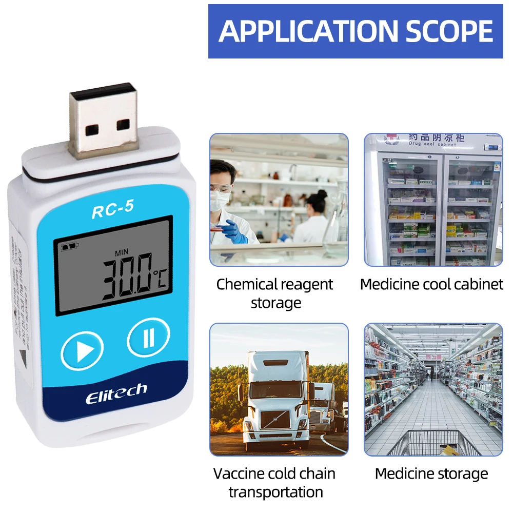 Registrador de datos de temperatura de RC-5, alta precisión, USB, Registrador de temperatura de punto de lectura 32000, para transporte de cadena de frío - imagen 3