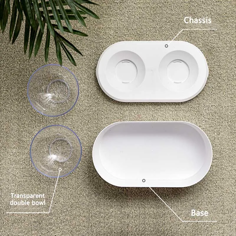 Cuencos de plástico con soporte para perro y gato, dispensador de alimentos para evitar roturas, doble cuenco, puede almacenar cosas, adecuado para comer y beber - imagen 3