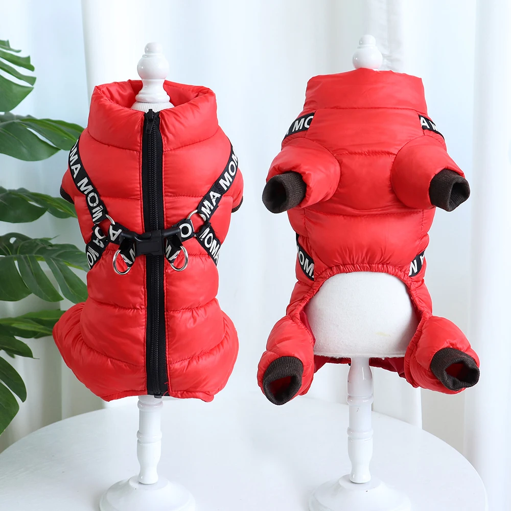 Ropa cálida para perros con arnés, chaqueta gruesa de invierno para perros, abrigo impermeable para mascotas, mono suave para perros pequeños y medianos - imagen 3