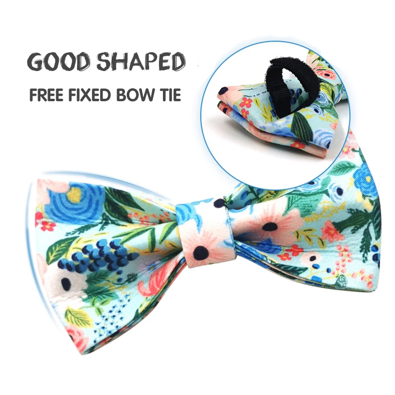 Pet Collars for Dogs Laser Engraving Customized Name Dog Collar Adjustable Durable Bow Tie Dog Collar and Leash Set Blue Floral - imagen 4