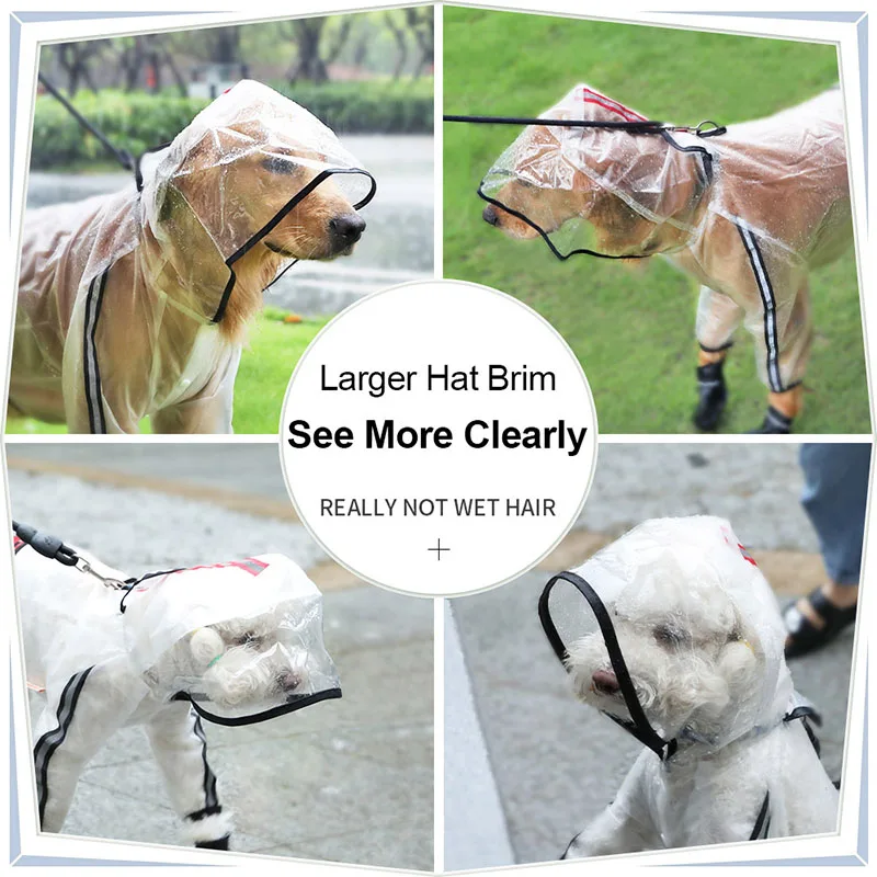 HOOPET-chubasquero para mascotas, cachorro, cuatro pies, con capucha, transparente, impermeable, Teddy, perro grande, ropa para lluvia para animales - imagen 3