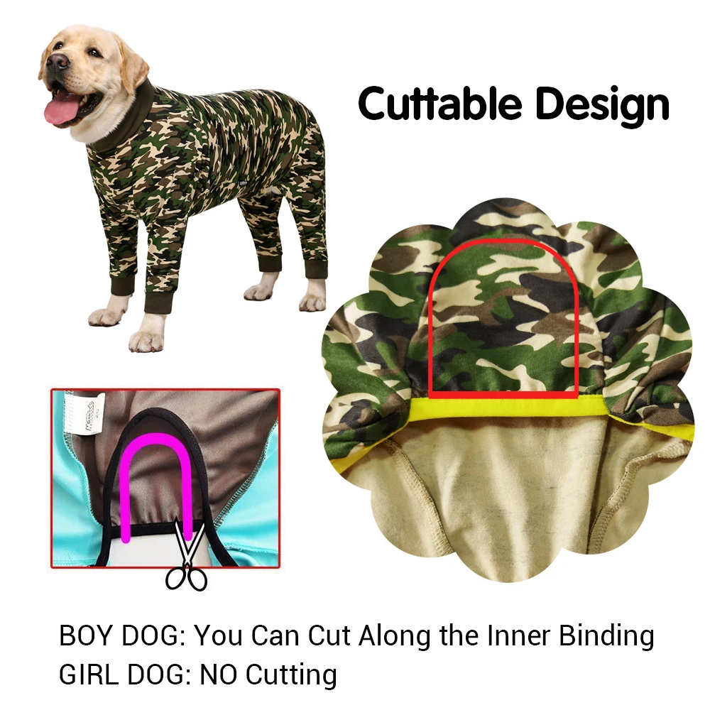 Ropa para perros, pijamas para perros medianos y grandes, mono suave y acogedor para perros, traje de recuperación para mascotas con vientre cubierto completo para niñas y niños, cortable - imagen 3