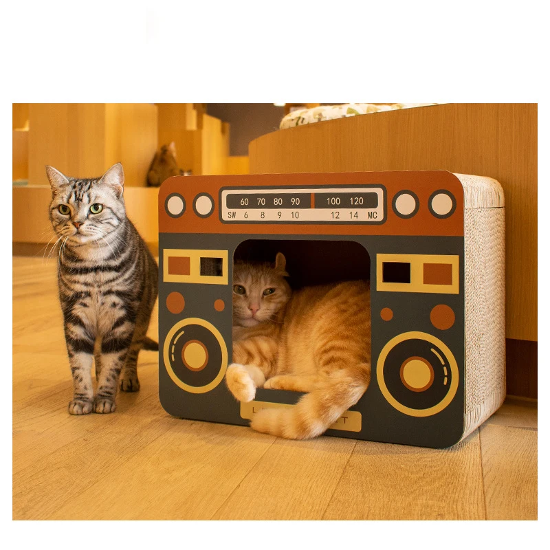 Poste para rascar gatos, Rascador para gatos de radio divertido, Rascador de arena, Cartón, Corrugado vertical, Juguete para la casa, Suministros para gatos - imagen 3
