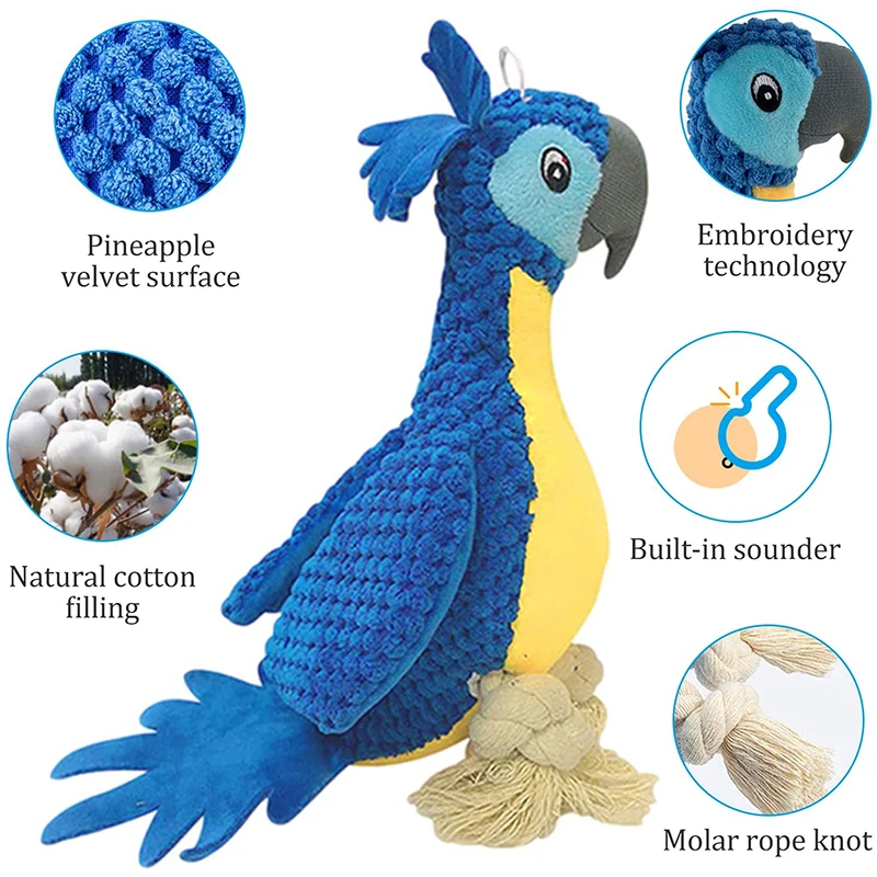 Benepaw-juguetes de peluche interactivos para perro, cuerda de algodón de peluche duradera, juguetes para cachorros, Limpieza de dientes, bordado de loro - imagen 3