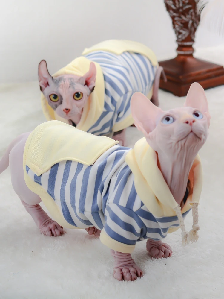 Ropa a rayas para gatos, sudaderas cálidas de algodón para invierno, trajes de Sphynx suaves, chaqueta para gato, abrigo para perros pequeños y medianos - imagen 5
