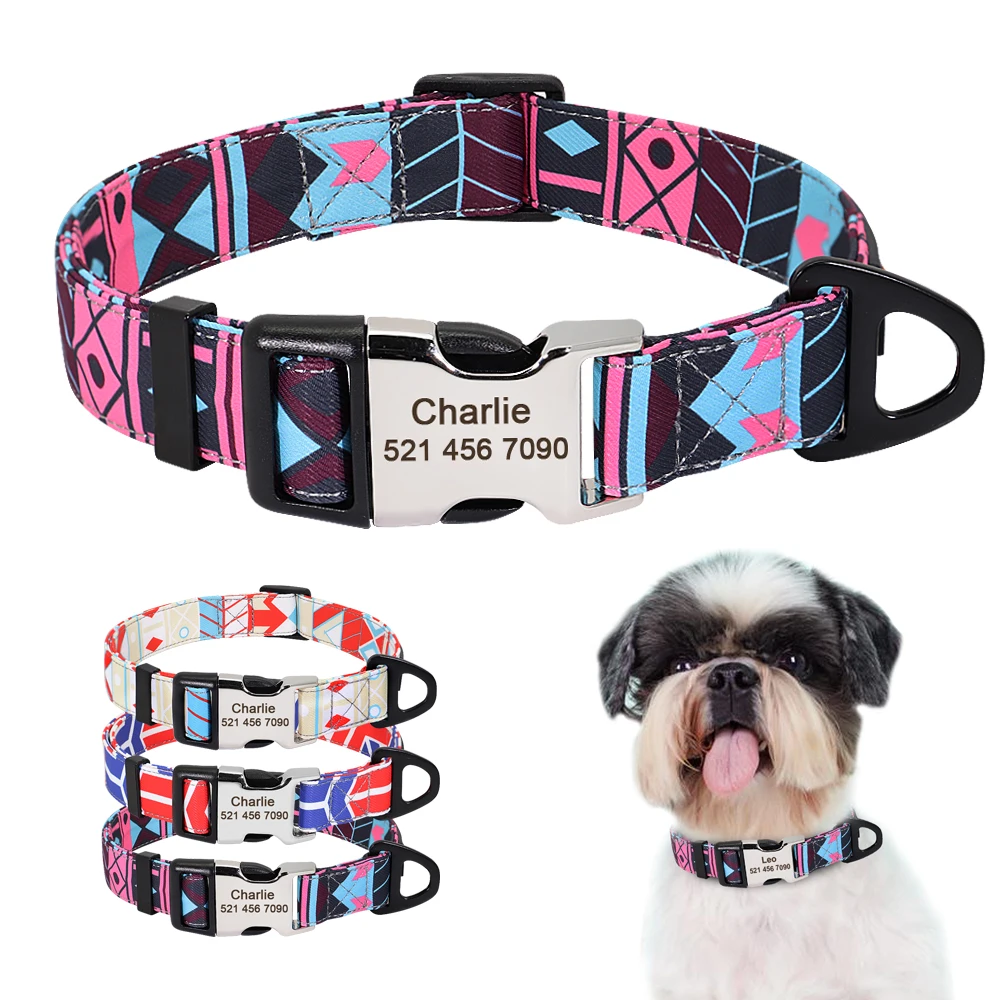 Collar de perro de nailon personalizado, collares para perros con estampado de moda, Collar personalizado para cachorros y mascotas, nombre grabado para perros pequeños, medianos y grandes, Pug - imagen 2