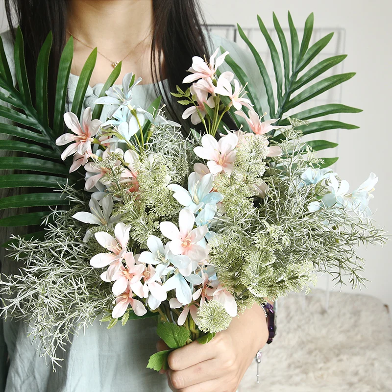 Freesia Dancing-lady Orchid flores de imitación, decoración del hogar, boda, soporte de Boquet, flor Artificial - imagen 3