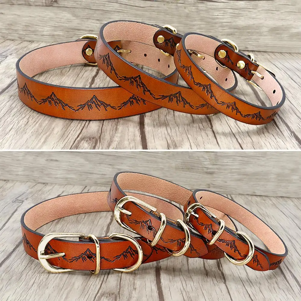 Collar de cuero genuino para perro, hebilla de cuello para perros pequeños, medianos y grandes, Pitbull, Pastor Alemán - imagen 2