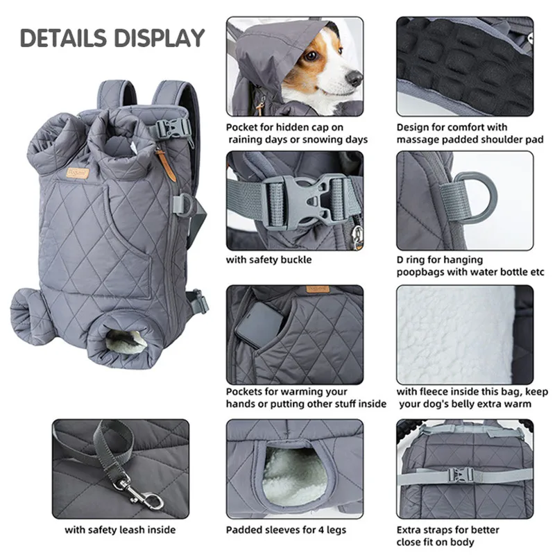 Mochila de invierno para perros y mascotas, mochila gruesa y cálida para gatos, portabebés portátil de viaje para perros pequeños, bolsa de seguridad a prueba de viento para mascotas - imagen 3