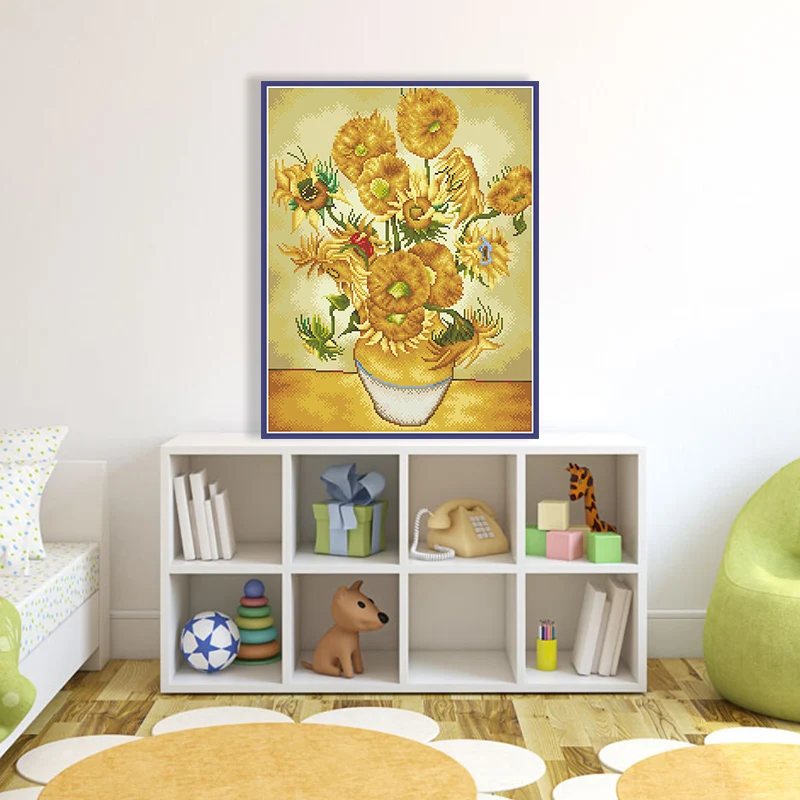 Kits de patrones de punto de cruz de girasol de Van Gogh, pinturas bordadas sin imprimir, lienzo de 11 14CT para costura, manualidades Diy, decoración del hogar - imagen 2