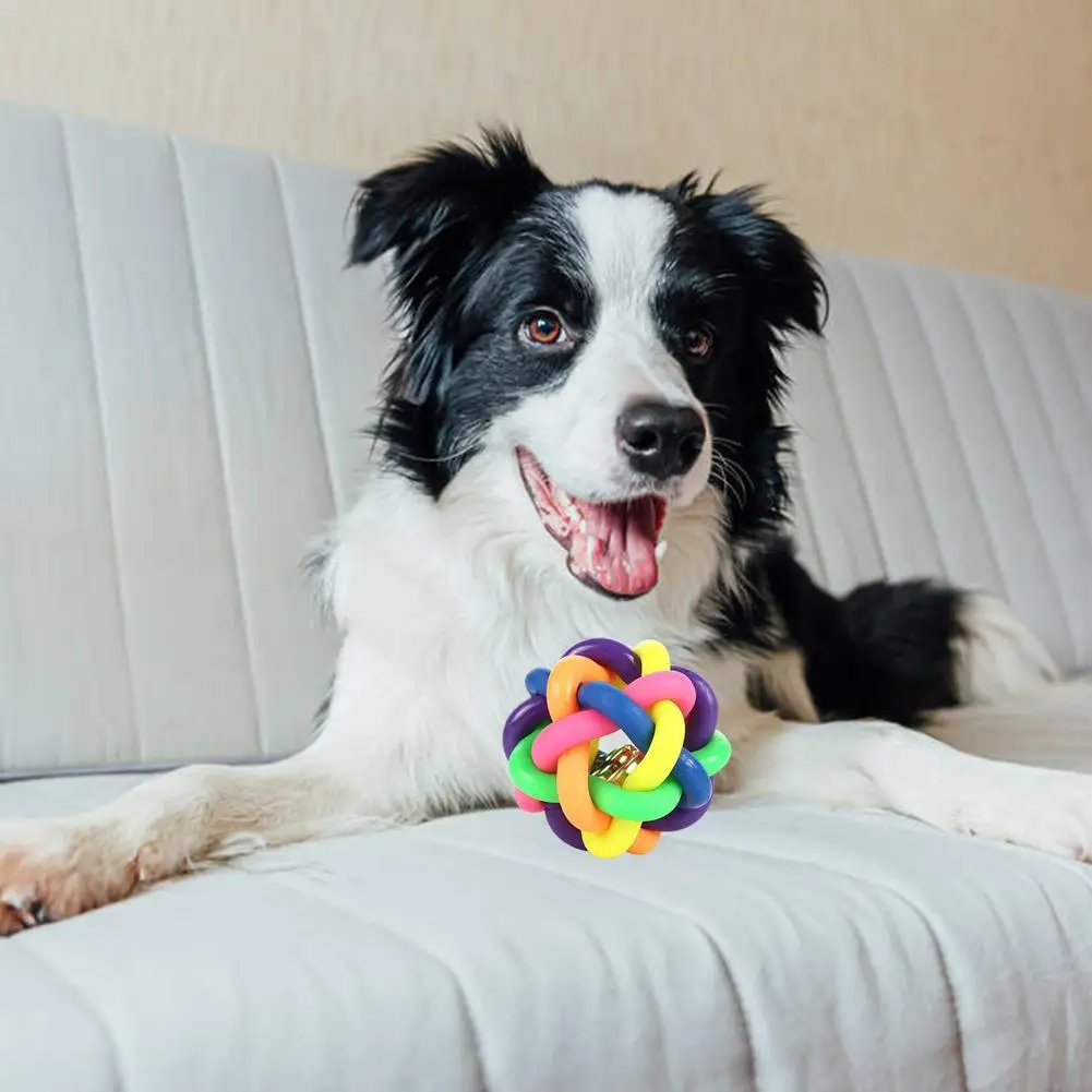 Bolas de goma con sonido de campana para perro, juguetes interactivos coloridos para masticar, pelota para entrenamiento de mascotas, ejercicio, juguetes para masticar - imagen 4
