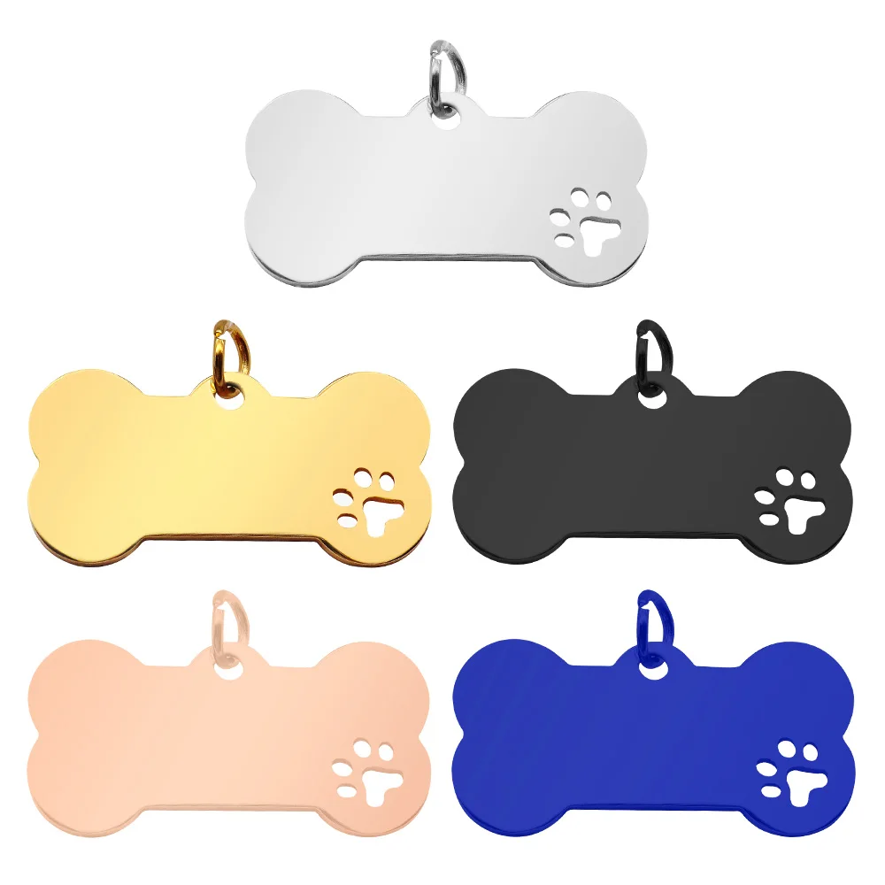 100 Uds. Etiqueta de perro en blanco de acero inoxidable, Collar de Animal grabado antipérdida, accesorios personalizados, placa de identificación para cachorros y gatos, etiquetas de nombre