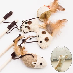Juguete interactivo para gatos con pluma, ratones y pollito – Palo de madera