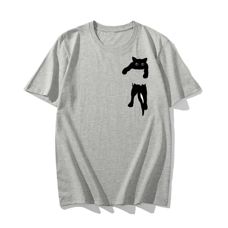 Camiseta con estampado de gato y bolsillo para hombre y mujer, camisa de manga corta con estampado de mascota y gatito, Unisex, talla de EE. UU., novedad - imagen 2