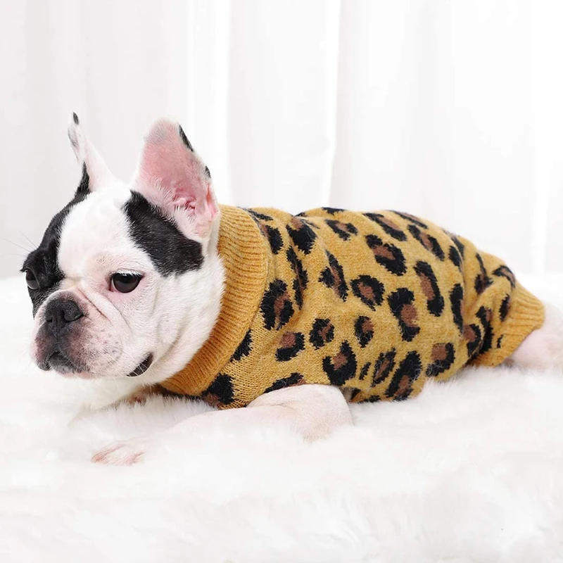 Benepaw-suéter de cuello alto con estampado de leopardo para perro, ropa de punto cálida para mascotas, Otoño e Invierno - imagen 3