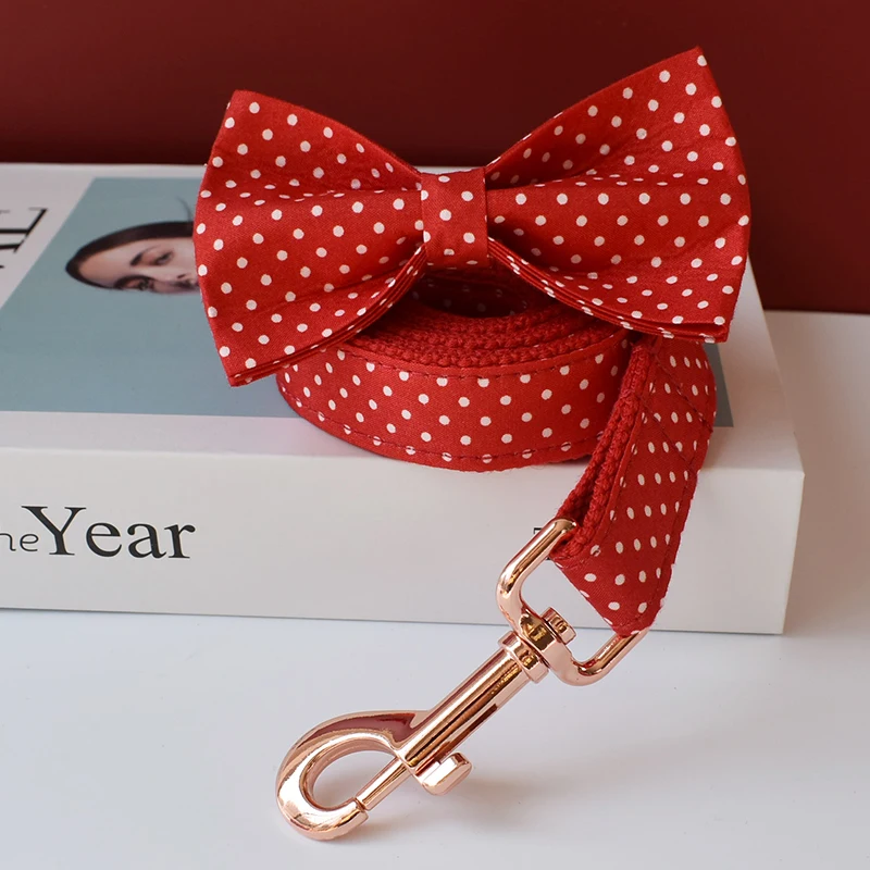 Collar de algodón y correas para perros pequeños y gatos, lazo de punto rojo, ajustable, Zzkdot 01 - imagen 3