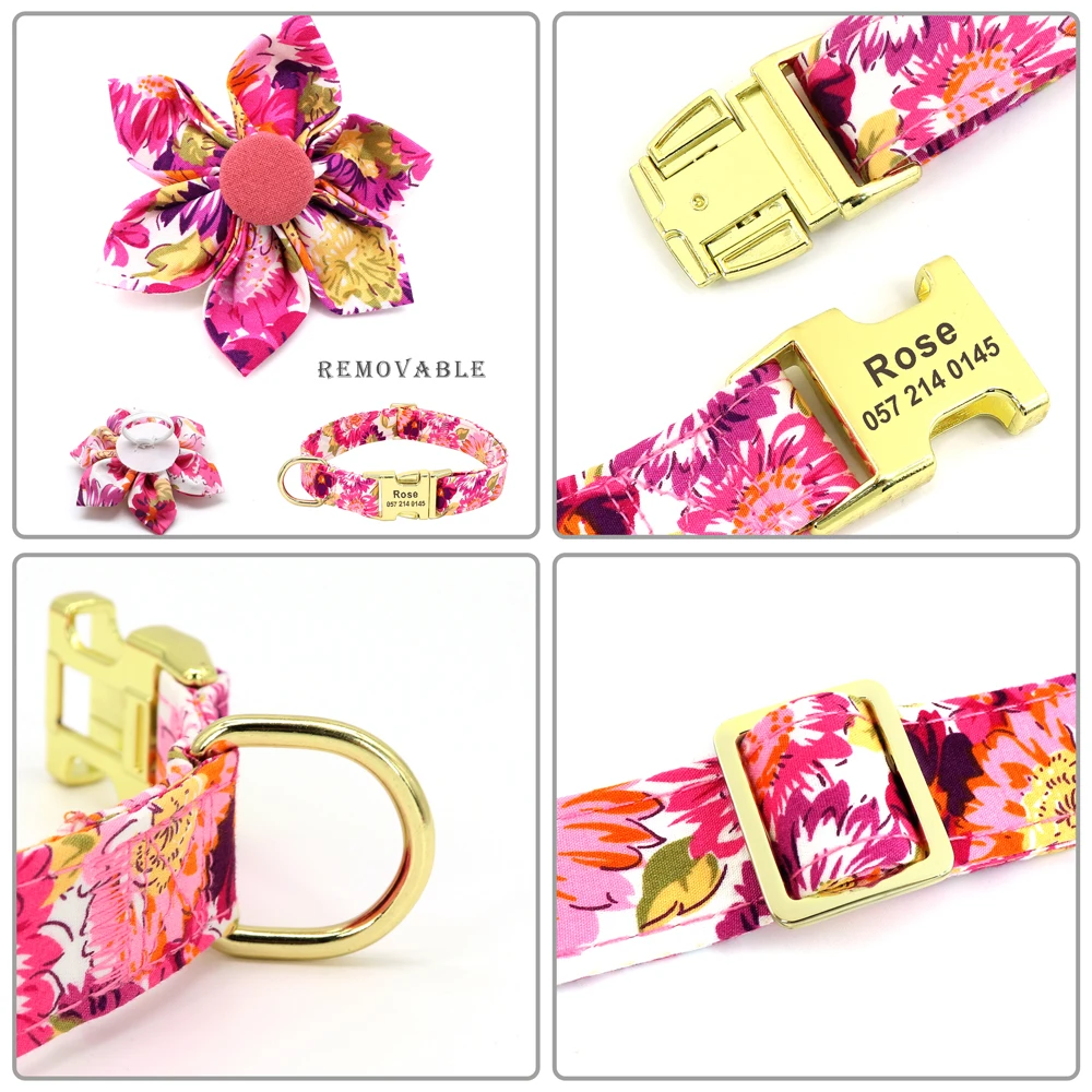 Collar de nailon con estampado Floral para perro, Collar personalizado con nombre para cachorro, perros pequeños, medianos y grandes, S, M y L - imagen 3