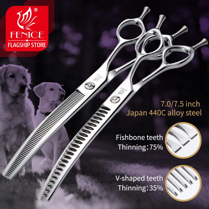 Tijeras curvadas de adelgazamiento para perros – Acero profesional - imagen 2