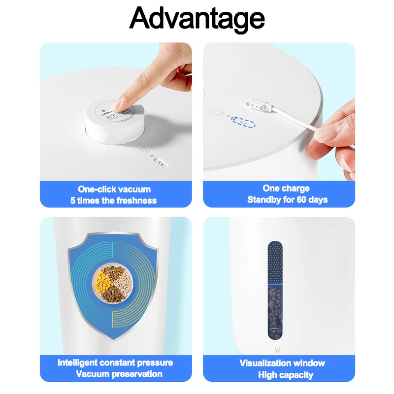 Cubo de almacenamiento al vacío inteligente para mascotas, caja de almacenamiento de comida para gato, perro, mantener fresco sellado, a prueba de humedad, snack, alimentador Liofilizado - imagen 4