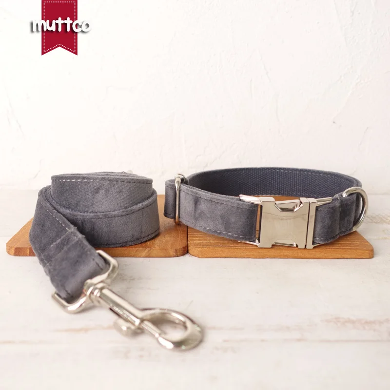 Collar de perro con hebilla de metal grabada MUTTCO, collar con etiqueta de identificación de perro GRIS, placa de identificación de 5 tamaños, suministro antipérdida para mascotas UDC108