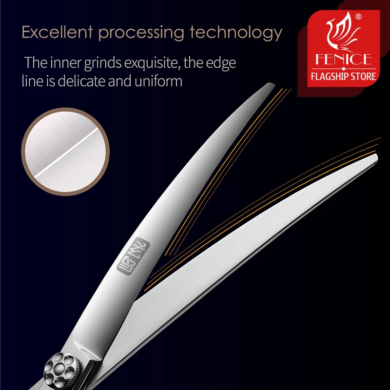 Fenice-Tijeras de aseo JP VG10 de acero para perros, tijeras curvadas de 6,5/7/7 pulgadas, tornillo de rodamiento, productos para perros - imagen 3