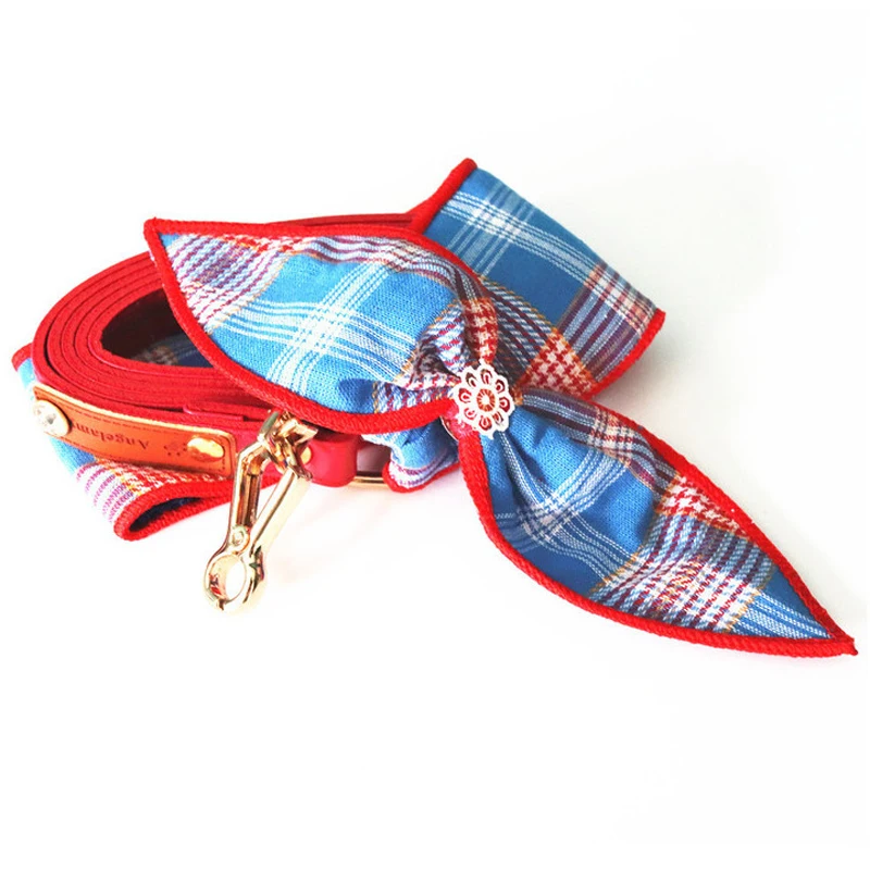 Conjunto de arnés con falda y lazo para perro y gato, ropa de lujo a cuadros, chaleco para cachorro, arnés para caminar, correa para gatos, perros pequeños y medianos - imagen 5