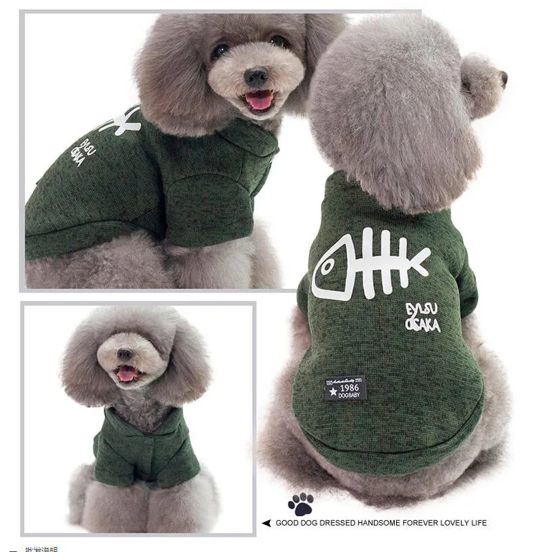 Sudaderas con capucha de espina de pescado para mascotas, ropa de ocio de invierno, Jersey de algodón, Disfraces para cachorros, suéter de dos patas, chaqueta para perros pequeños y gatos - imagen 5