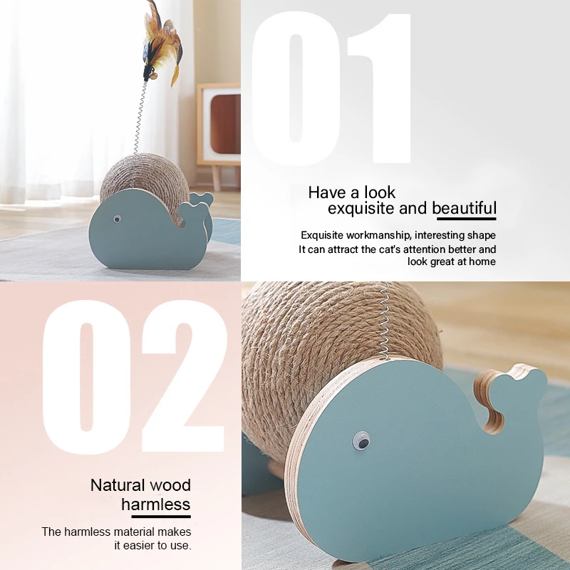 Rascador de cuerda de Sisal Natural para gato, juguete interactivo de madera, suministros de muebles para mascotas - imagen 5