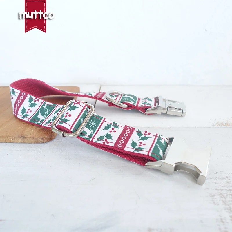 MUTTCO vende al por menor collar de perro de diseño propio THE CHRISTMAS CUER hecho a mano poliéster satinado y nylon 5 tamaños collar de perro UDC094 - imagen 2