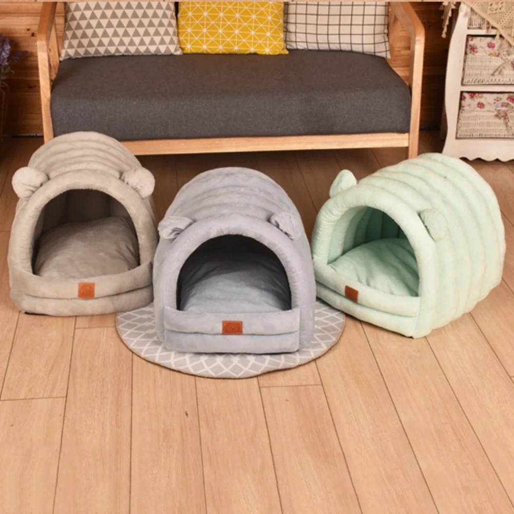 Cama cálida de dibujos animados para perro y gato, cesta para perrera, cojín para tumbona de gatito, tienda de campaña para casa de cachorros, esterilla suave para perros pequeños, cueva lavable - imagen 2