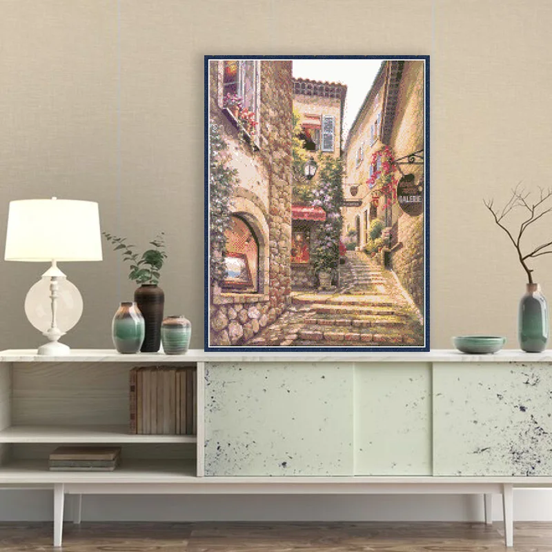 Kits de punto de cruz con vista a la ciudad pequeña, lienzo sin imprimir, juegos de costura, artesanía de bordado DIY, pintura de decoración del hogar, 11 14ct