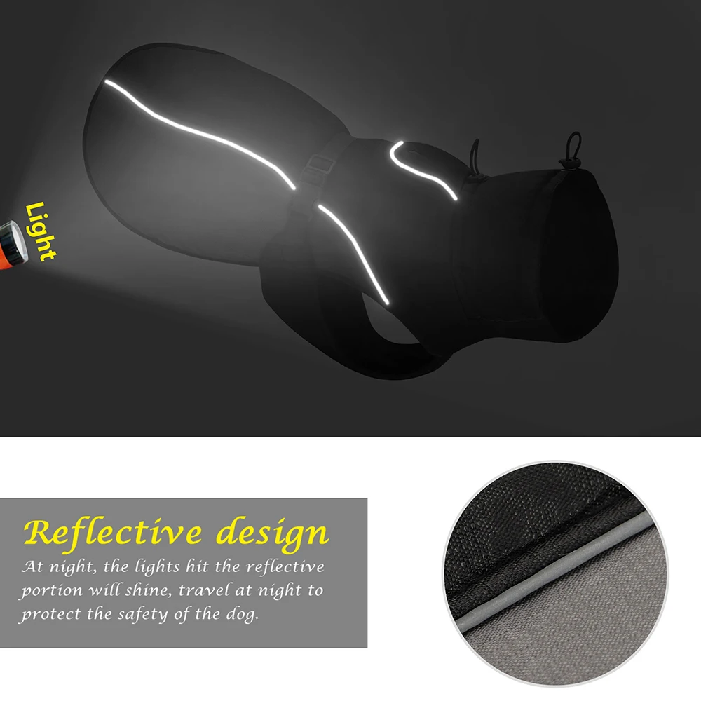 Chaleco impermeable para perros, ropa cálida acolchada para mascotas, chaqueta de invierno, abrigo, traje de Labrador para perros grandes con cuerda reflectante XL-6XL - imagen 3