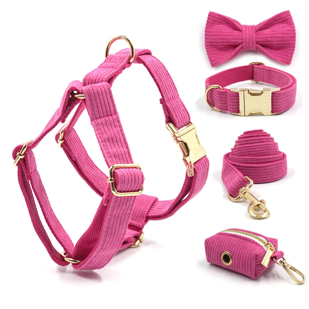 Arnés de lujo para mascotas para perros, Collar de perro con pajarita femenina de Magenta personalizado, duradero, totalmente ajustable, bonito Collar para cachorros, conjunto de correa