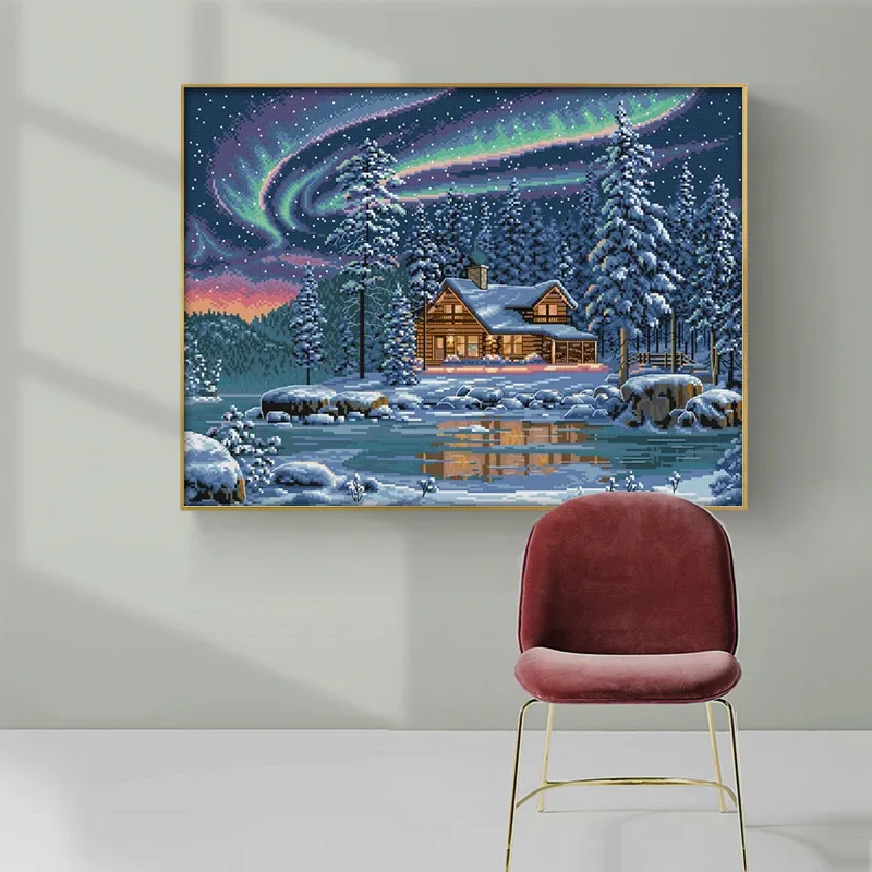 Kits de punto de cruz contados Aurora Borealis, juegos de costura bordados de tela sin imprimir, 11 14CT, pintura en lienzo para decoración del hogar DIY - imagen 3