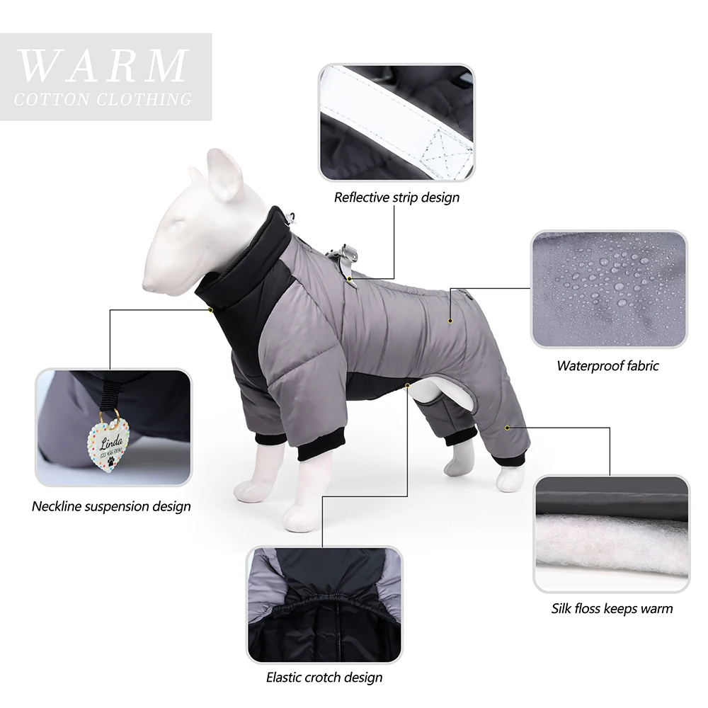 Abrigo de invierno impermeable para perro, ropa gruesa y cálida para perros pequeños, traje para cachorros, Bulldog Francés, Pug, chaqueta para mascotas - imagen 4