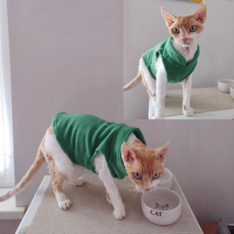 Ropa de gato de Color sólido, suéter suave de invierno para gatitos, chaleco polar de gato esfinge, chaqueta para gatos pequeños y medianos - imagen 2