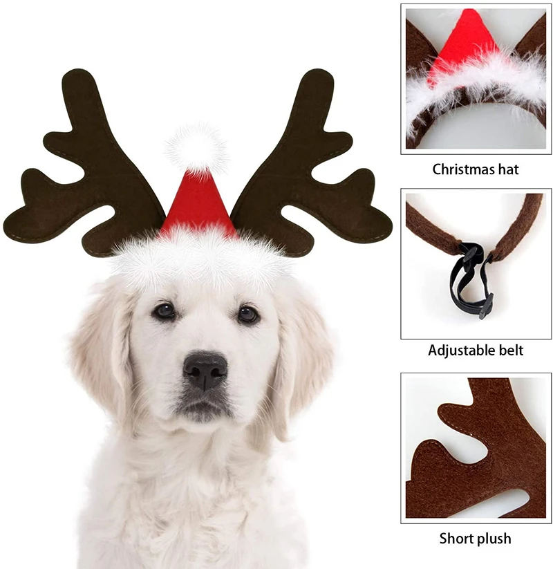 Benepaw Christmas Reindeer Antlers Dog Hat Adjustable Elastic Strap Headband Classic Headwear Party Pet Costumes Accessories - imagen 5