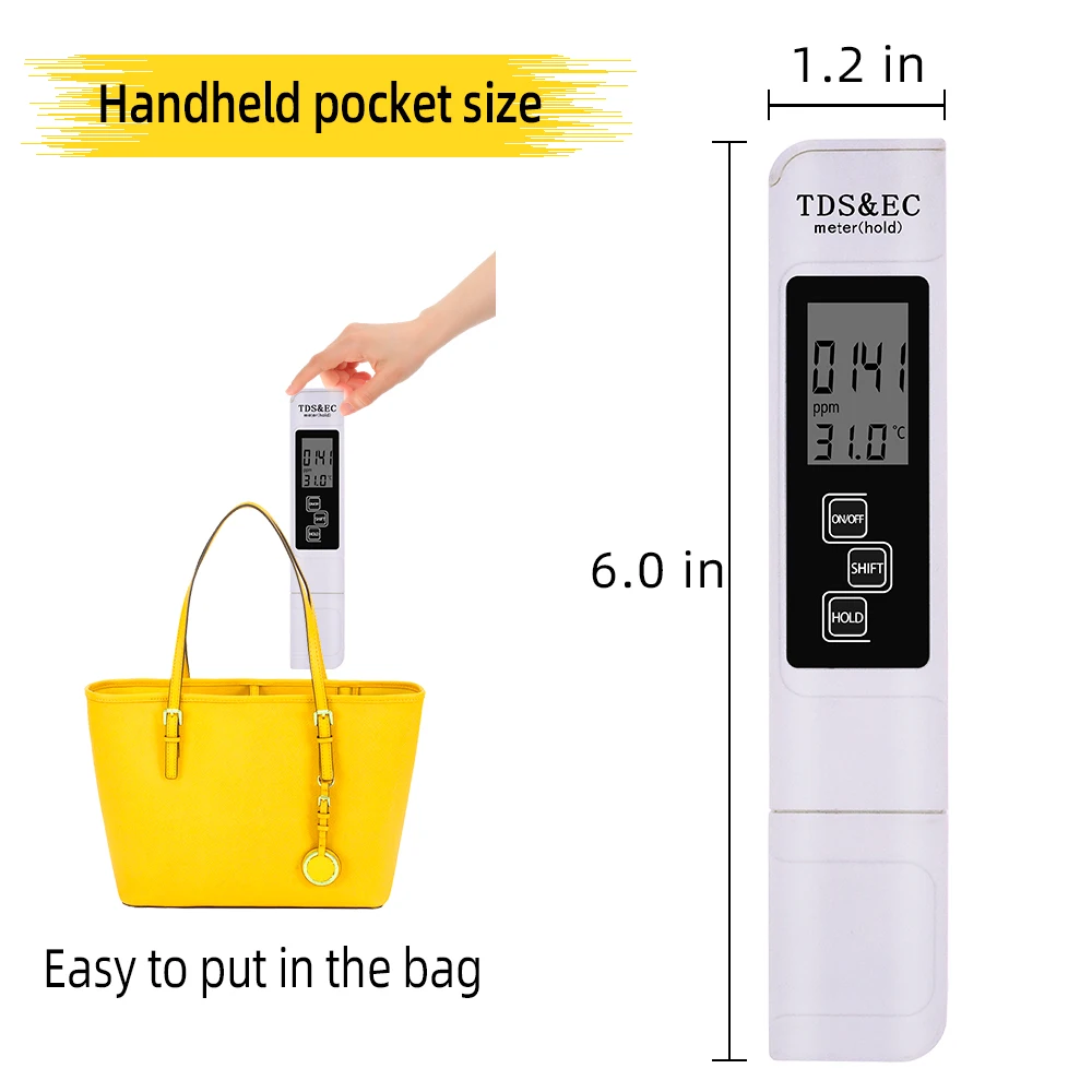 Probador Digital portátil de EC TDS LCD, 3 en 1 medidor de temperatura, filtro de calidad del agua, Monitor de pureza, bolígrafo de prueba de agua - imagen 4