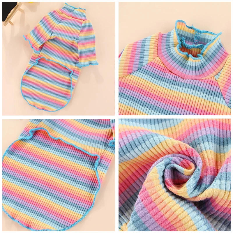 Sudadera con capucha a rayas de arcoíris para gatos, Camiseta de punto para cachorros, suéter para gatos Sphynx, ropa para mascotas para perros pequeños y medianos - imagen 4